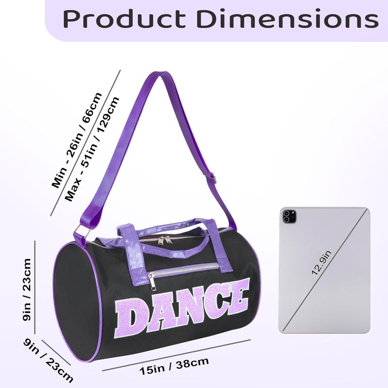 MADISON & DAKOTA Dance Duffle Bags for Dancers, Girls, Teens, and Student Athletes, Fun Dance Workout Duffel Bag for Girls and Boys (Black/Purple) - Image 5